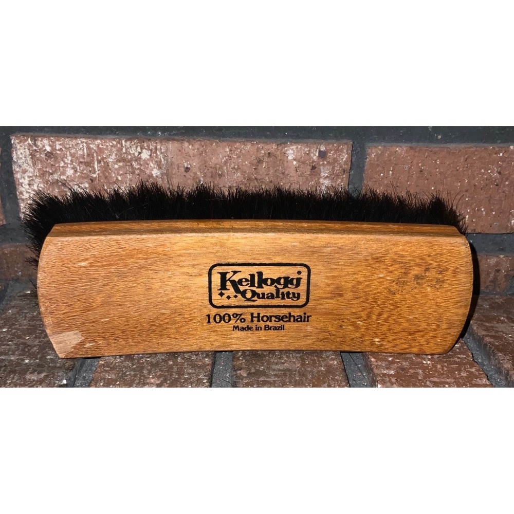 Kellogg Quality 100% Horsehair Shoe Shine Brush Wood Handle Made in Brazil Black
